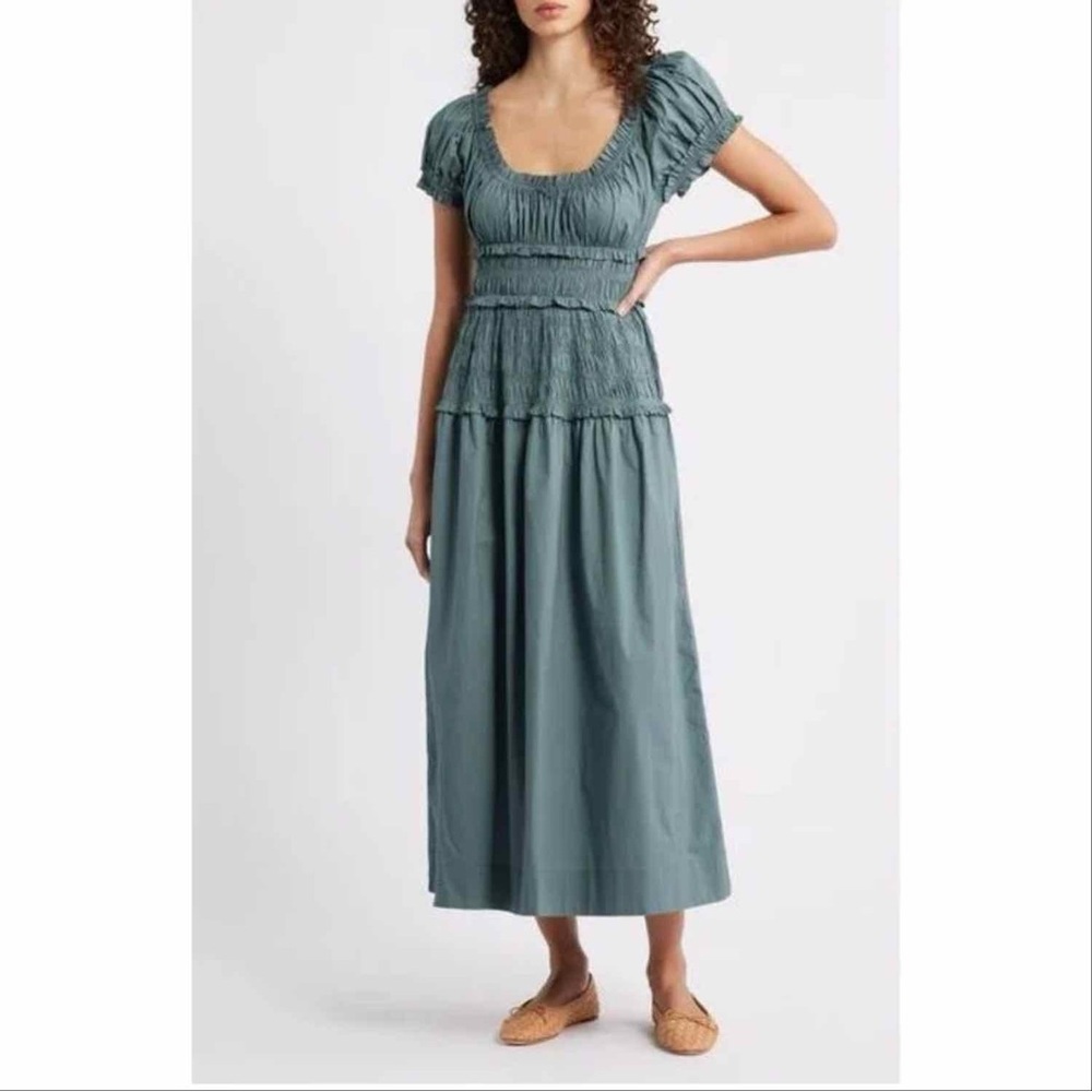 NWT Doen Leanne Smock Waist Tiered Organic Cotton Dress Size S